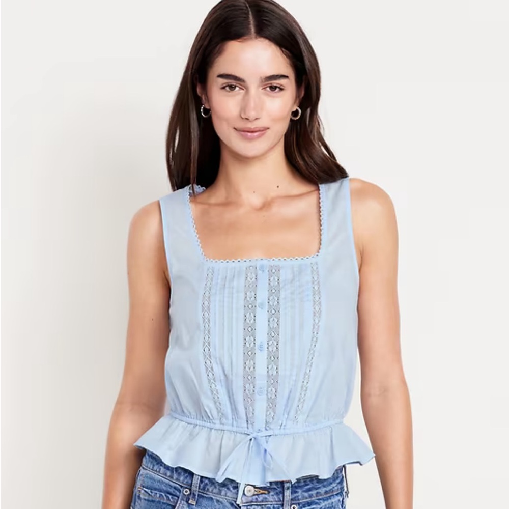 Tie-Waist Lace-Trim Top